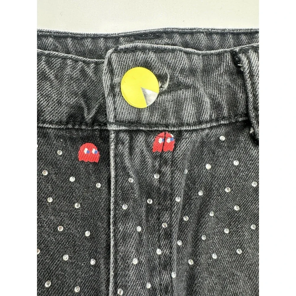 Justice X PACMAN Black Denim Shorts Size 14 Pockets Girls